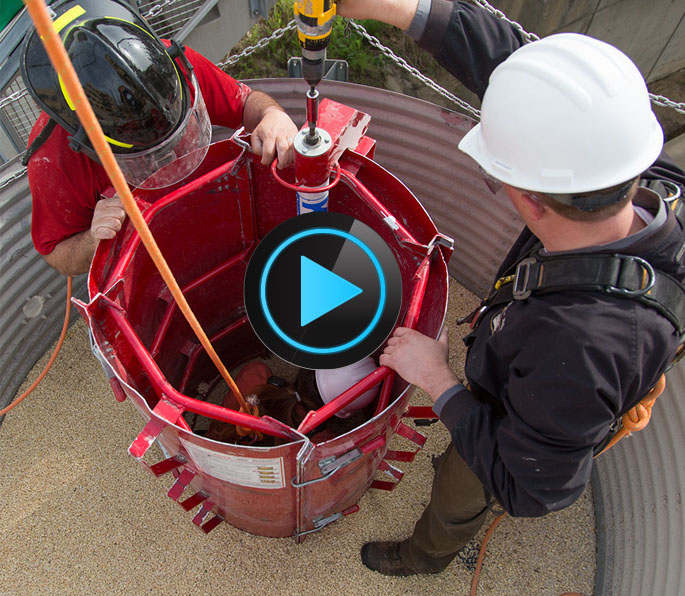 Photo of a simulated grain bin rescue at the University of Iowa College of Public Health
