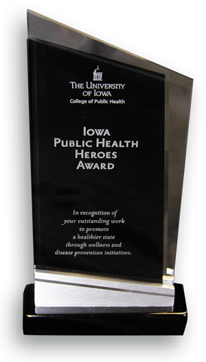 Photo of 2013 Iowa Public Health Heroes Award trophy.