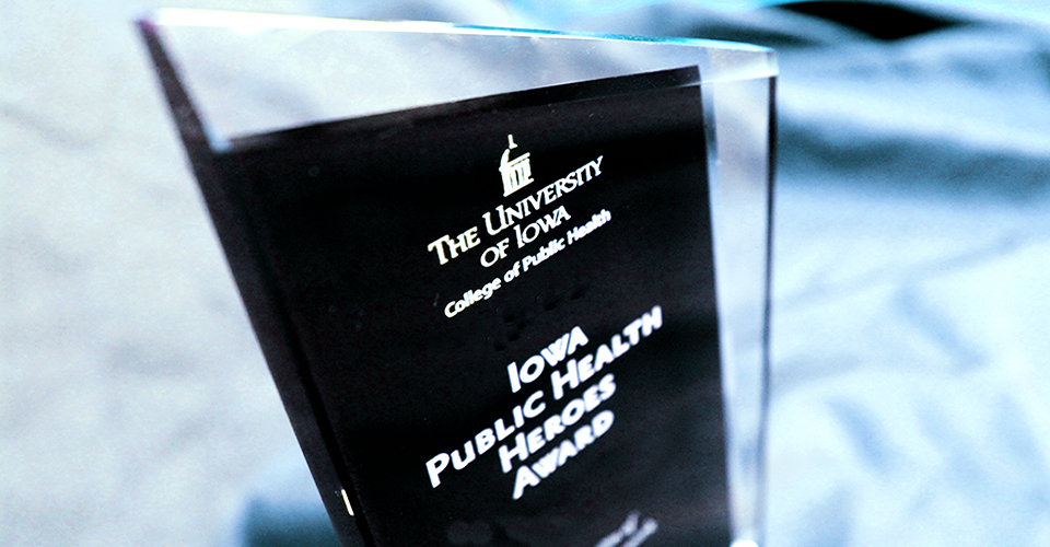 Generic image of the Iowa Public Health Heroes Award trophy.