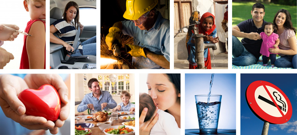 Collage of images depicting different aspects of public health