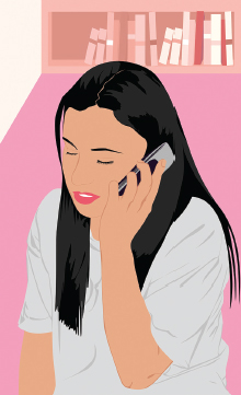 illustration of a young woman talking on a cell phone