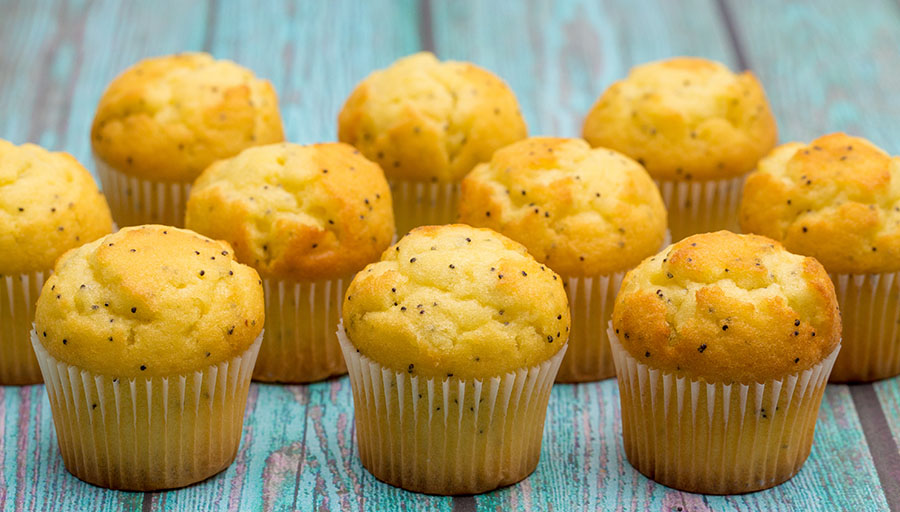 Lemon Poppyseed Muffins on a Blue Wooden Table