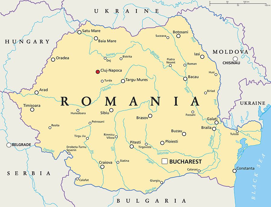 Romania political map. Illustration.