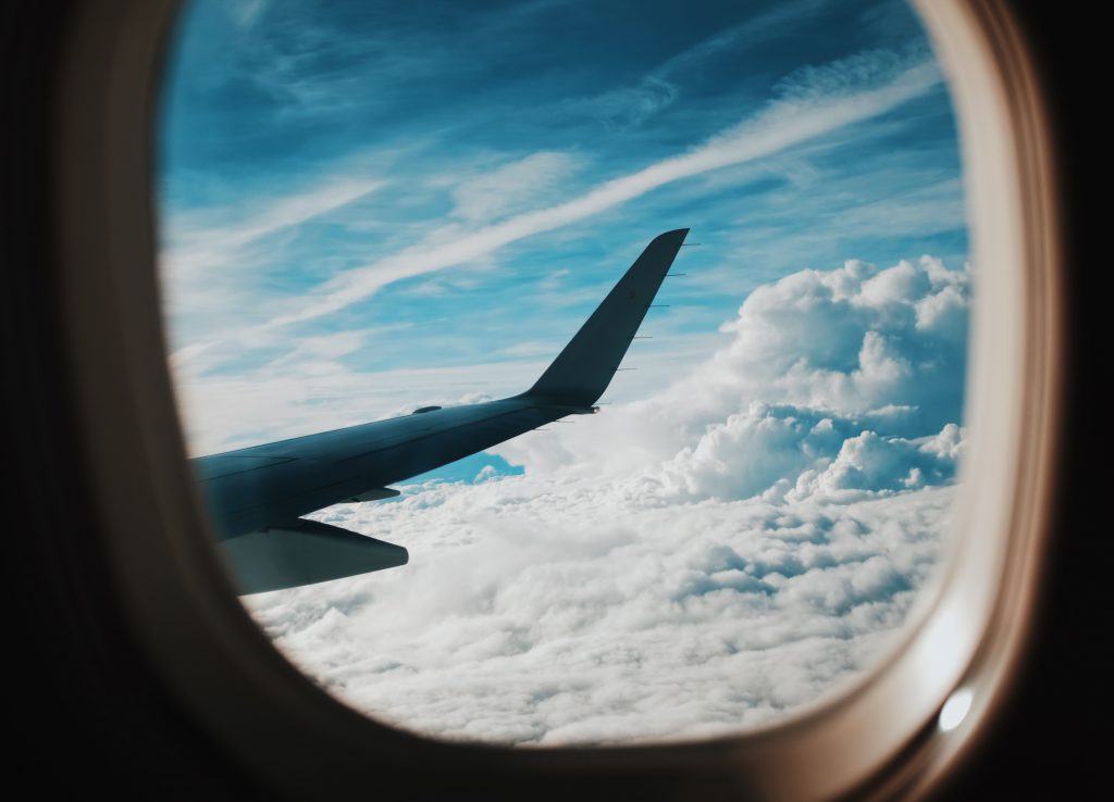 View out of an airplane window.