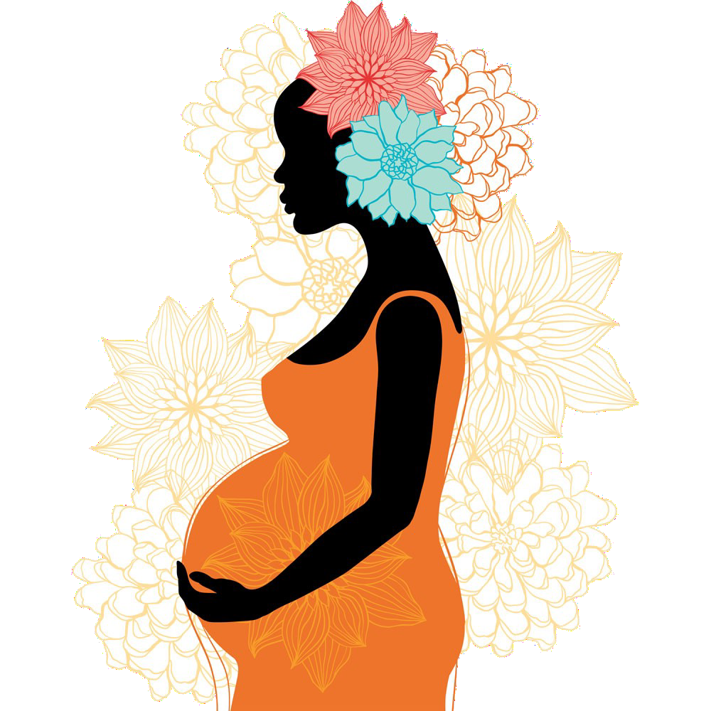 illustration of a pregnant woman wearing an orange dress