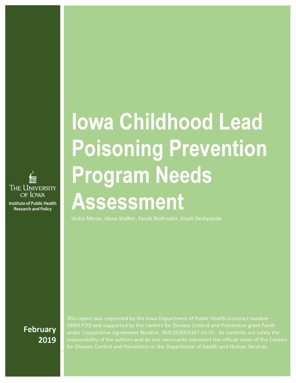 Reading in Childhood Lead Poisoning Prevention University of Iowa