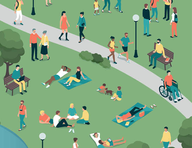 illustration of diverse people at the city park