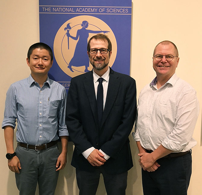 Xi Zhu, Ryan Carnahan, and Paul Gilbert pose for a photo at the National Academy of Medicine’s Emerging Leaders Forum