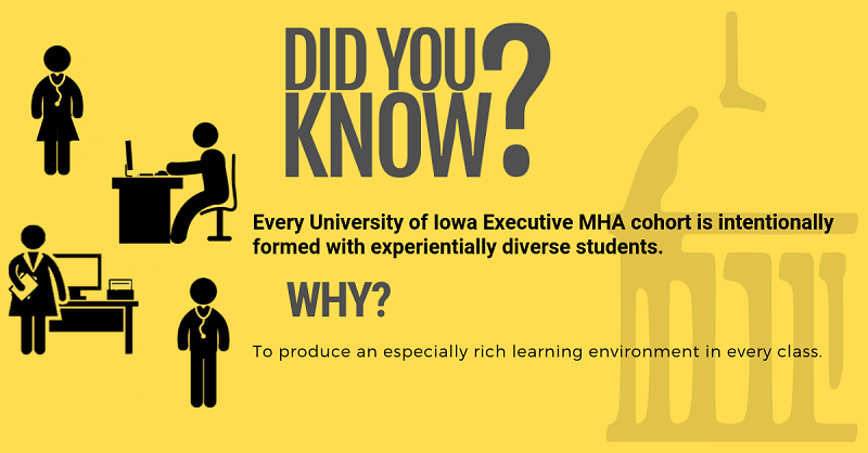 Every University of Iowa Executive MHA cohort is formed with experientially diverse students