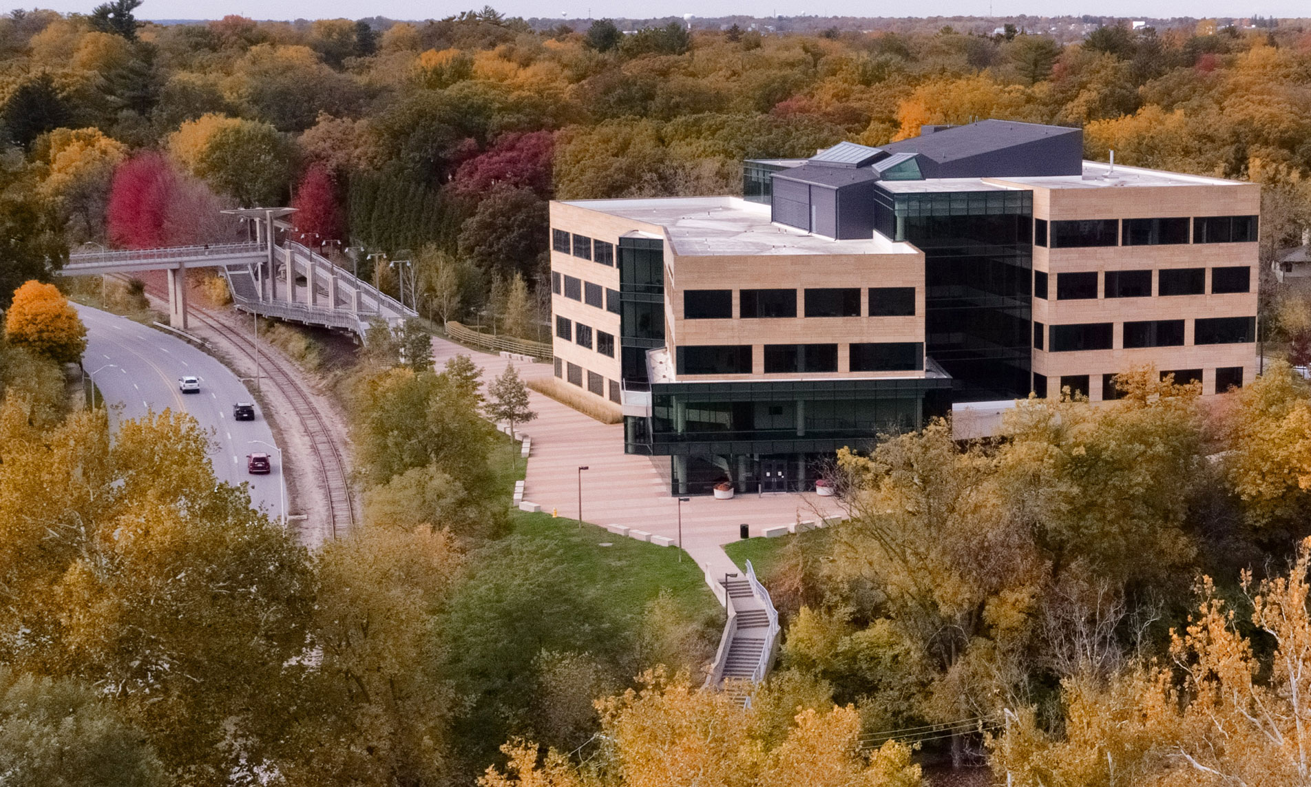 Aerial view of the College of Public Health Building.