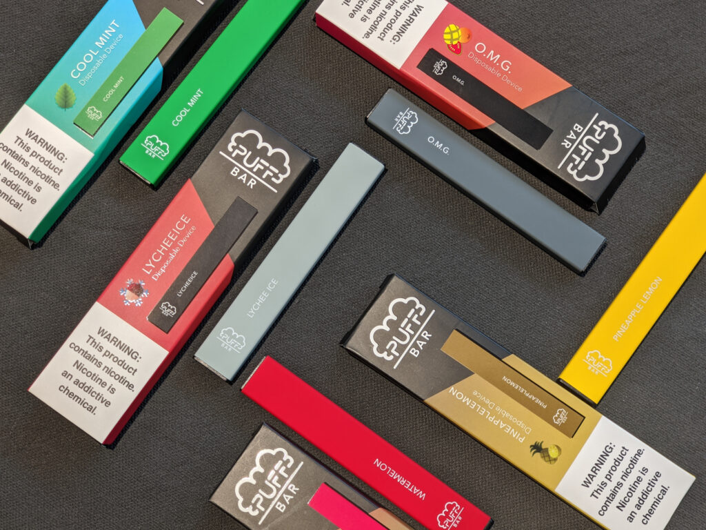 photo of Puff Bar e-cigarettes in various flavors
