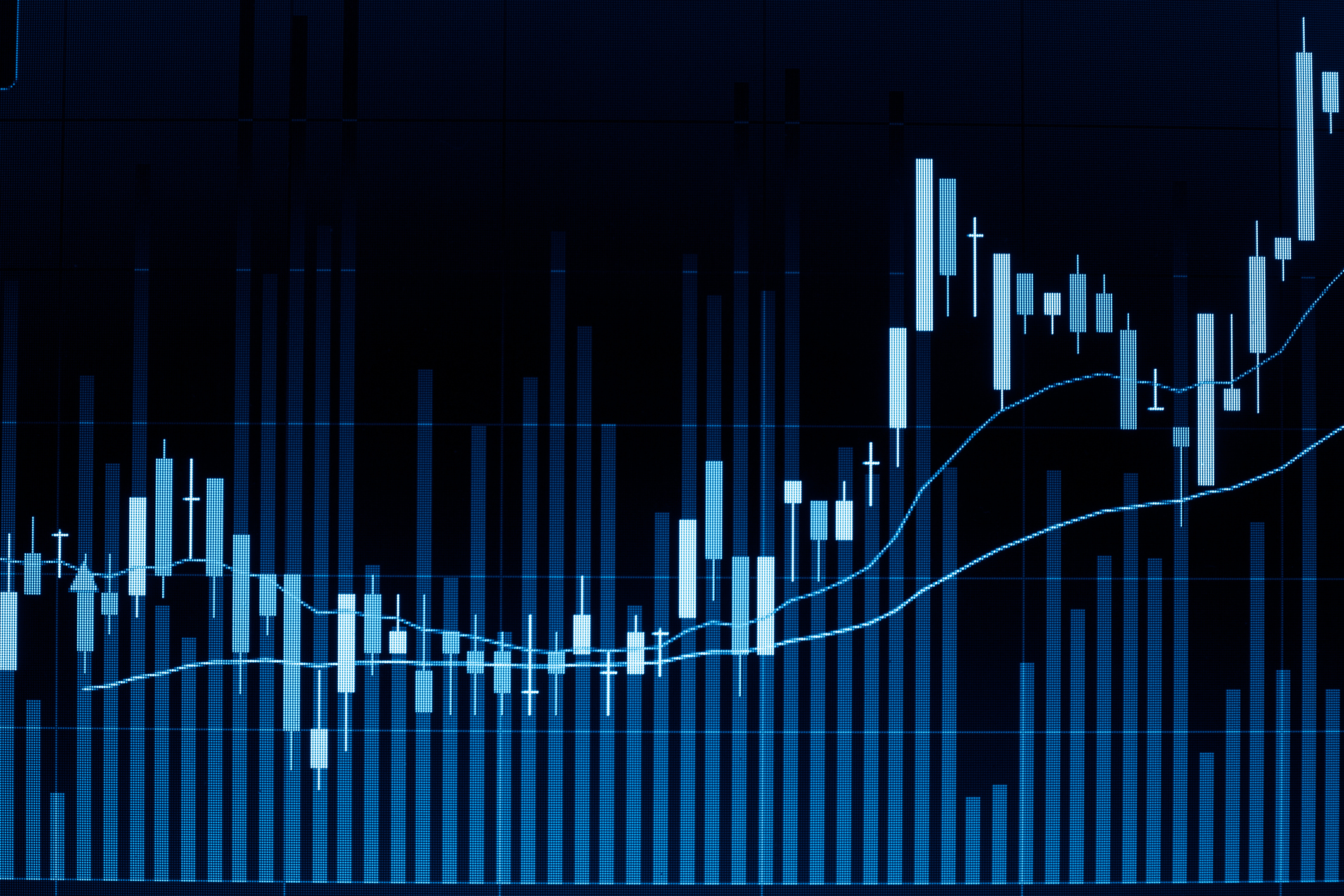 Bar chart candle graph on computer screen