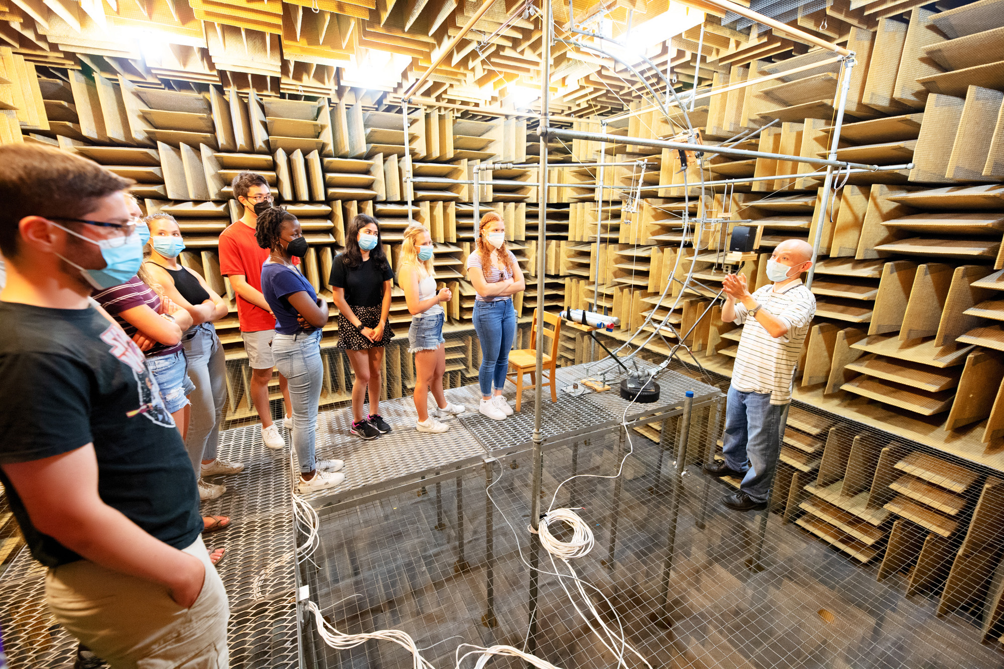 Students in the Iowa Summer Institute in Biostatistics tour the anechoic chamber at the University of Iowa College of Medicine in 2022.