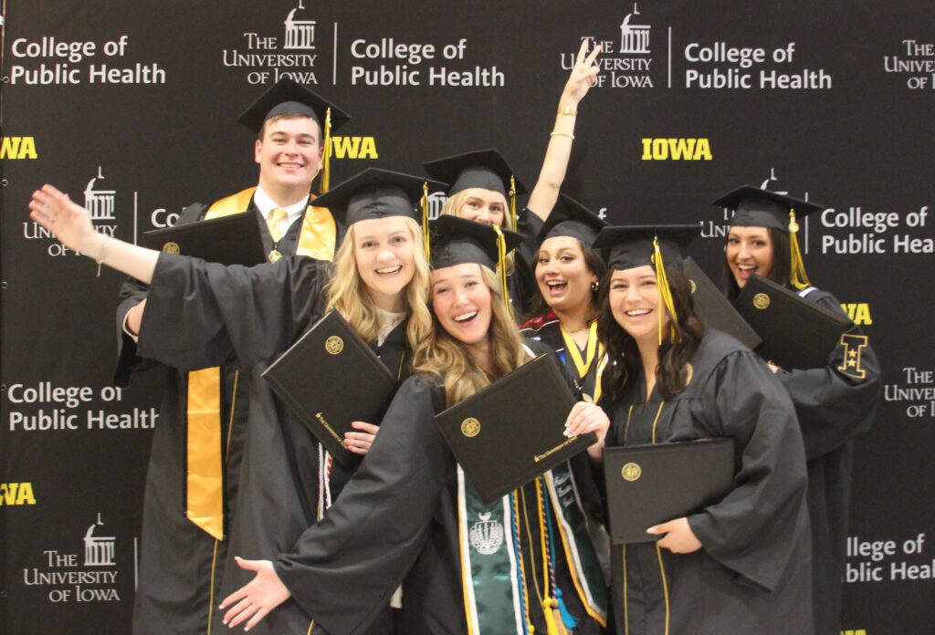 Group of University of Iowa College of Public Health graduates at May 2022 ceremony.