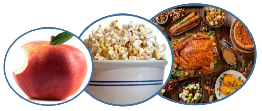 Bite Snack Meal image of apple, popcorn, Thanksgiving meal