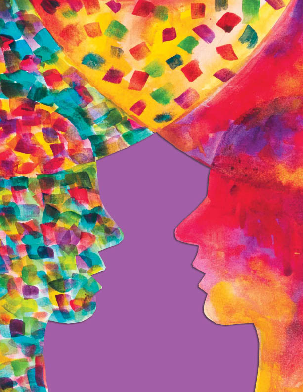 illustration of two people in profile sharing ideas