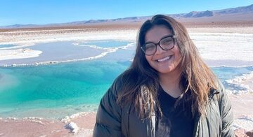 Portrait of Guadalupe de la Rosa on salt flats in Chile.