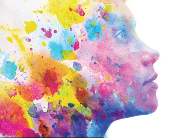 illustration of a young person's profile with abstract colors