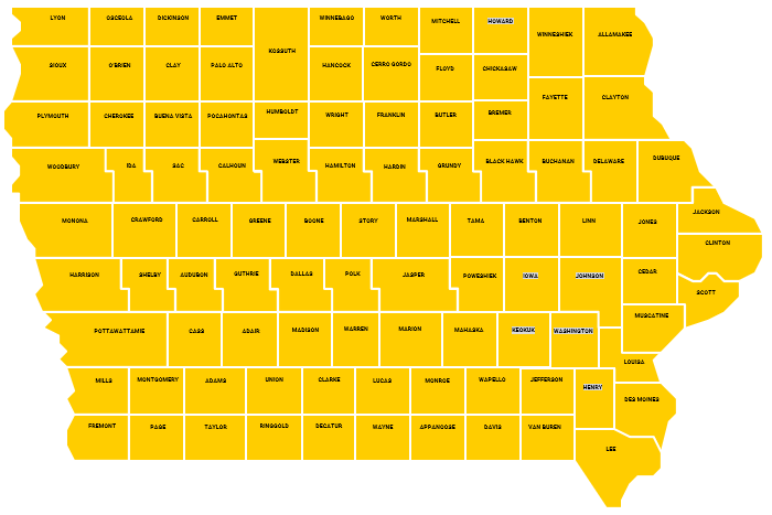 Map of Iowa counties