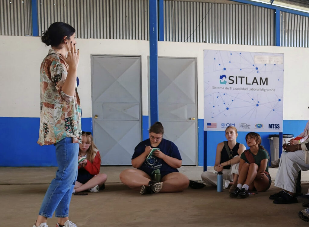 Student group listens to presentation in Costa Rica.