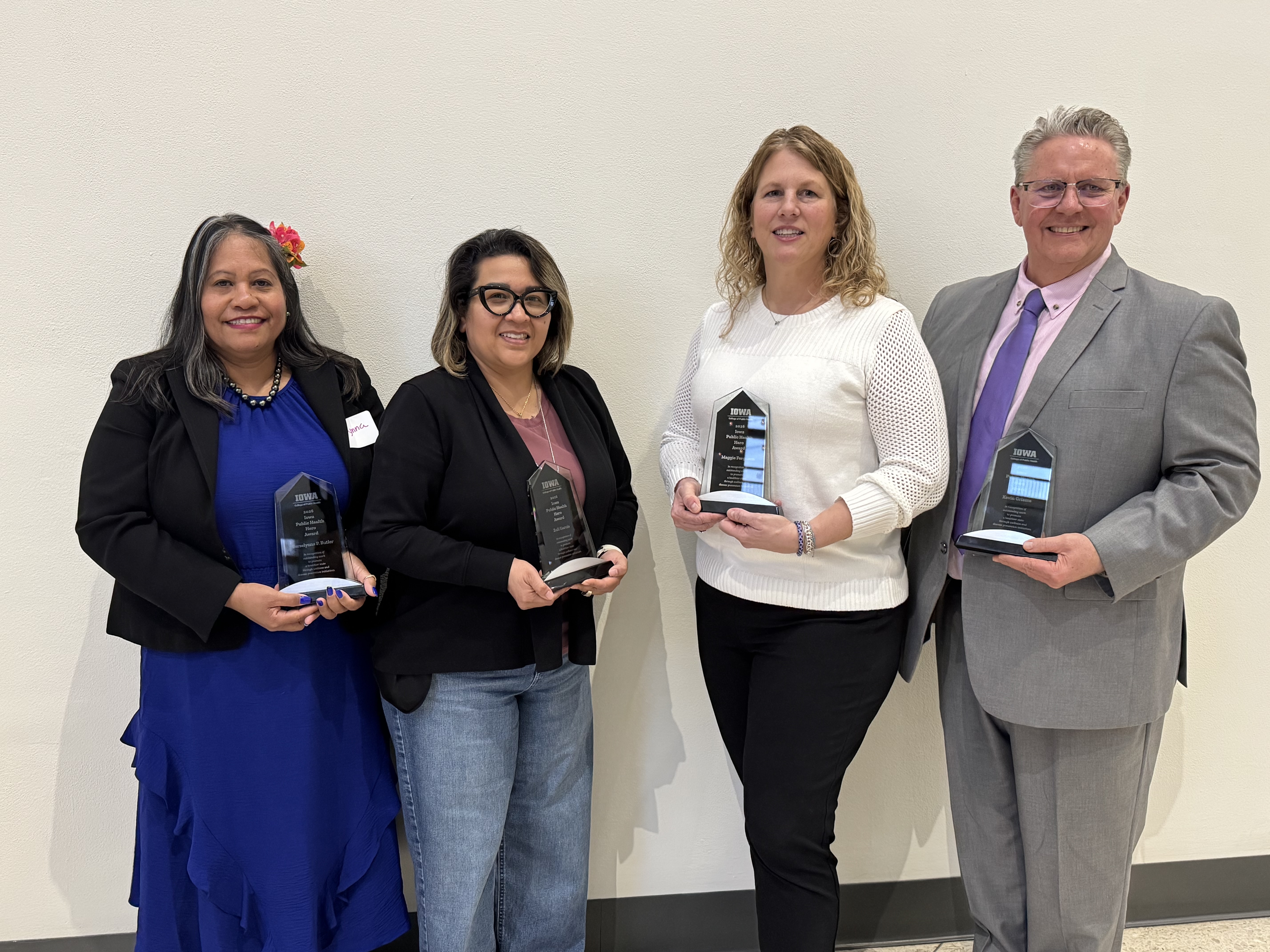Image of the four recipients of the 2026 Iowa Public Health Heroes Awards