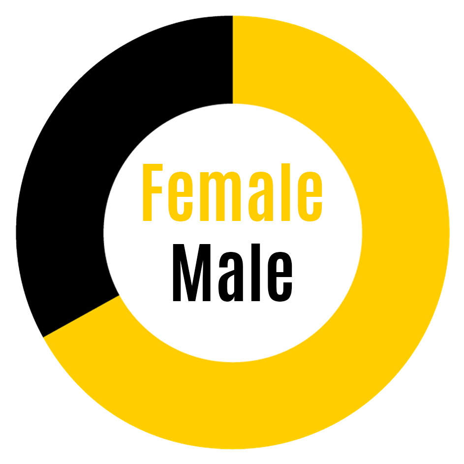 Pie chart showing 67 percent female and 33 percent male